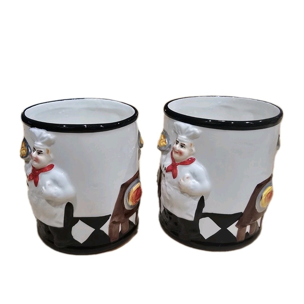 Set Of 2 3D Italian Chef Mug‎ Set CMC Ceramic Pasta Kitchen Novelty Cup